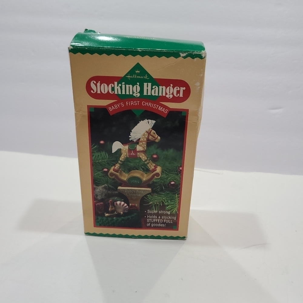 Hallmark Stocking Hanger Baby first Christmas 1984 Rocking Horse